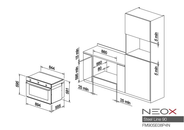 NEOX FM90SE08P4N Forno ad incasso 90cm Steel Line Acciaio A 120litri