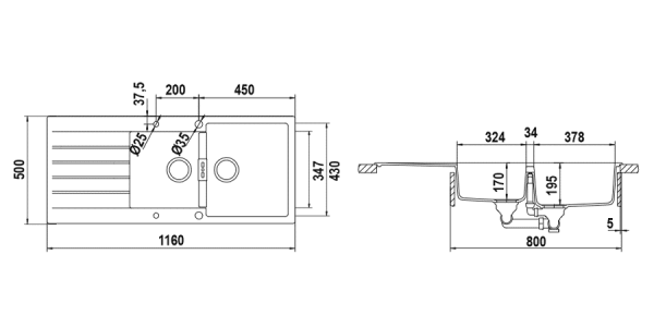 SCHOCK PRIMUS D200 Lavello 2 vasche con gocciolatoio reversibile 116x50